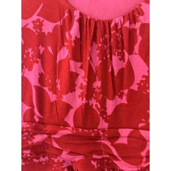 BODEN 100% LYOCELL RED AND PINK RUCHED WAIST JERSEY DRESS WH276 SZ 10R M0331 - Picture 2 of 7